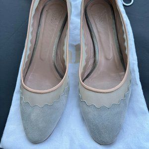 Chloe Scallop Gray Suede Pump